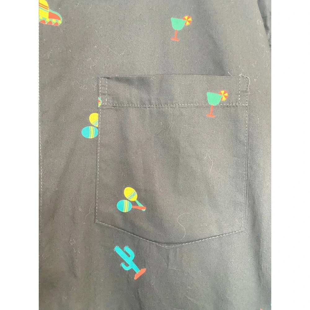 Visive Mens 3XL Black Fiesta Print Cotton Short Sleeve Button Down Shirt Novelty - Picture 2 of 6
